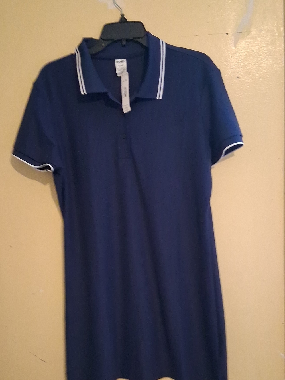 Navy Short-Sleeve Polo Dress with Contrast Trim